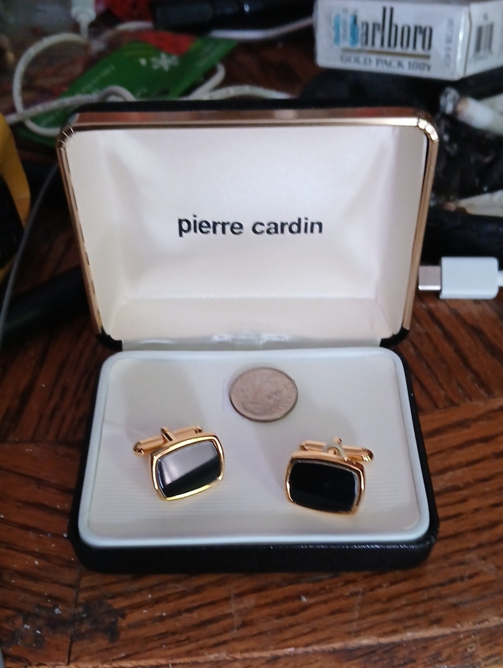 Pierre Cardin Gold-Tone Cufflinks with Black Inlay